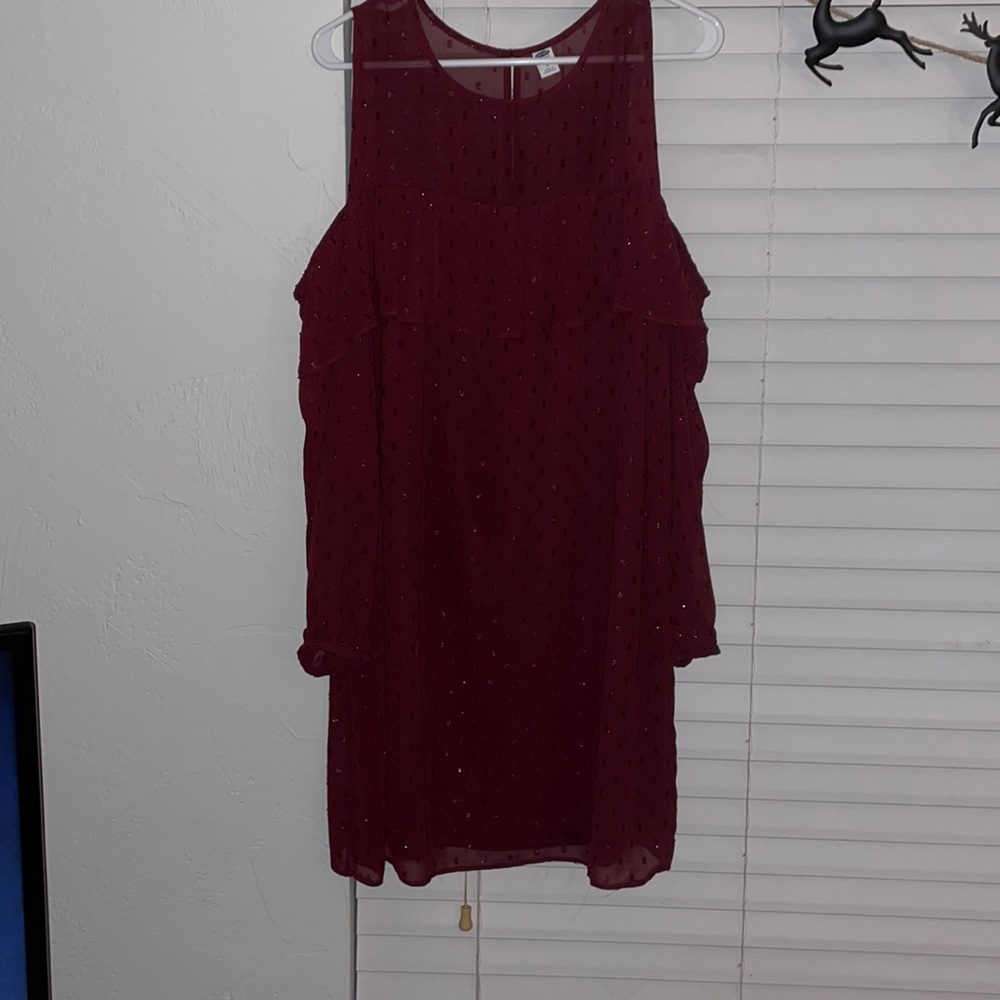 Old Navy Maroon Sheer Cold Shoulder Dress